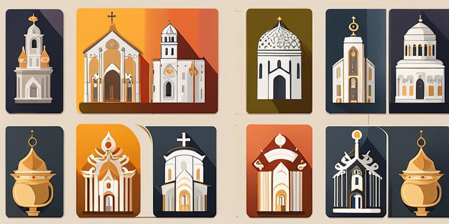 Símbolos religiosos multicolores: Cristianismo, Islam, Judaísmo, Hinduismo, Budismo.