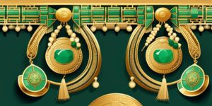 Collar de jade con símbolos chinos y monedas de la suerte